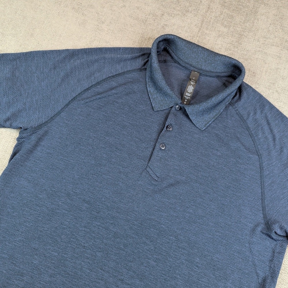 Lululemon Polo Shirt Mens L Blue Metal Vent Tech Short Activewear Ribbed Collar